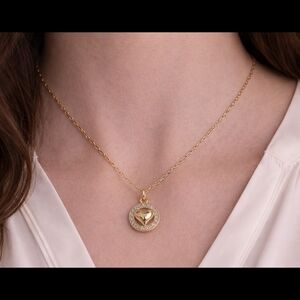18k Gold Rhinestone Heart Necklace Gold Plated Pendant Necklace
